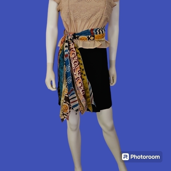 ALEXA'S ANGELS Mixed Pattern Rainbow Silk Blend Boho Scarf Sash - Picture 2 of 7